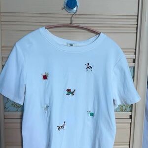 Women's White Embroidered Short Sleeve Tee
